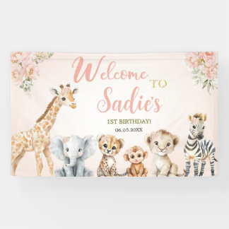 Safari Sweet Girl Floral Birthday  Banner