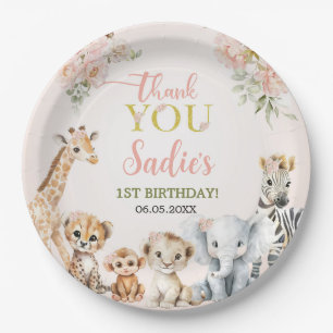 Safari Sweet Girl Floral Geburtstag Pappteller