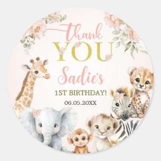 Safari Sweet Girl Floral Geburtstag  Runder Aufkleber