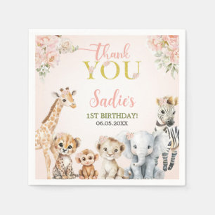 Safari Sweet Girl Floral Geburtstag Serviette
