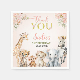 Safari Sweet Girl Floral Geburtstag  Serviette