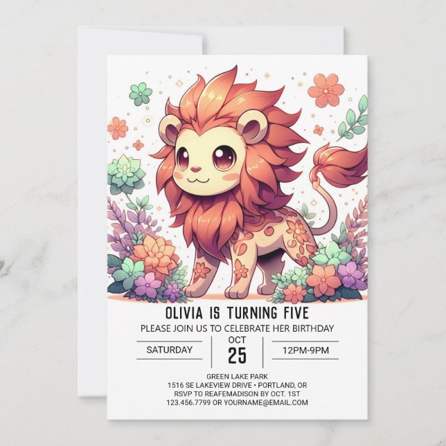 Safari Sweet Lion Digital Geburtstag Einladung (Vorderseite)