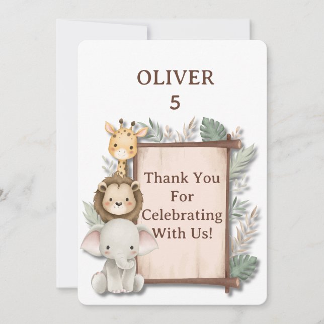 Safari Thank You Card, Oliver Birthday Thank You  Dankeskarte (Vorderseite)