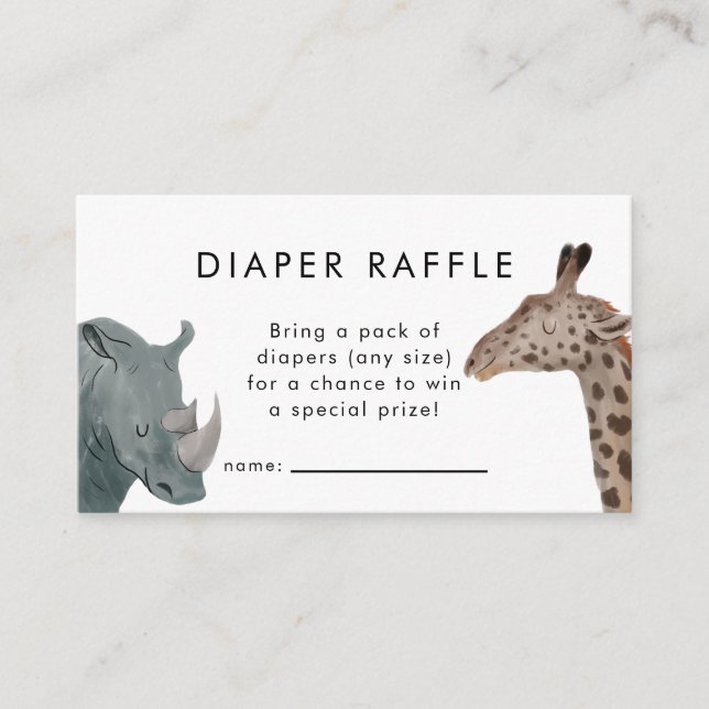 Safari Theme Baby Showdiaper Raffle Ticket Begleitkarte (Vorderseite)