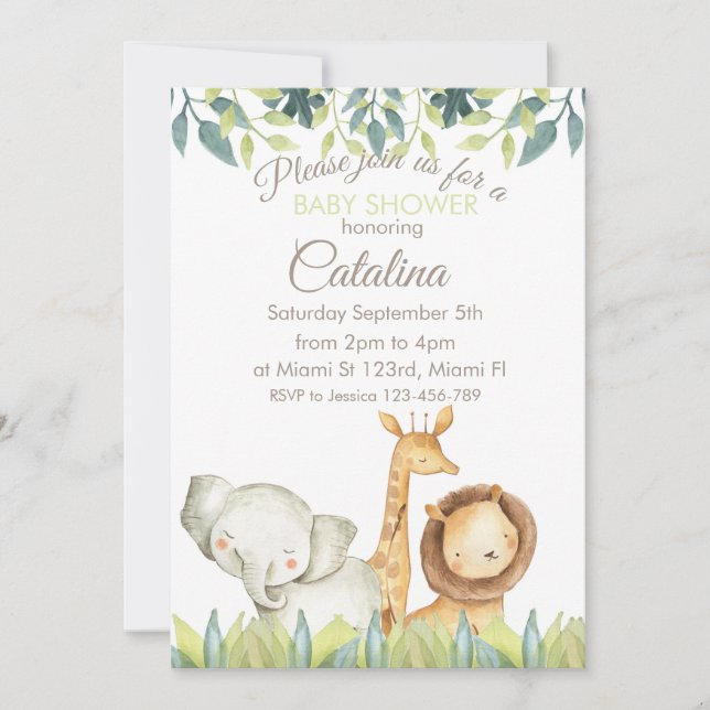 Safari Theme Baby Shower Invitation Einladung (Vorderseite)