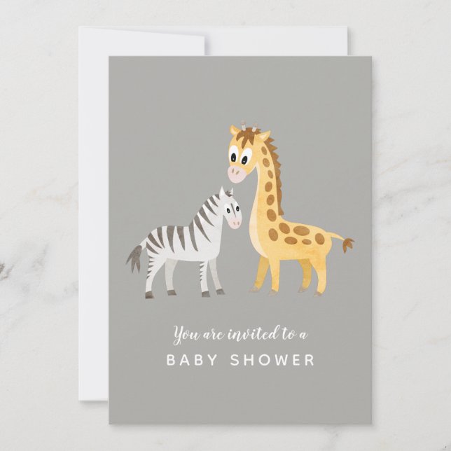 Safari Theme Baby Shower Zebra und Giraffe Einladung (Vorderseite)