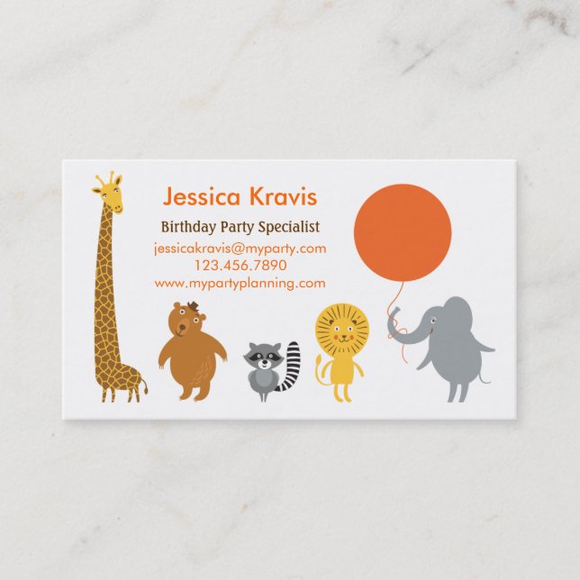 Safari Theme Birthday Party Planner Business Card Visitenkarte (Vorderseite)