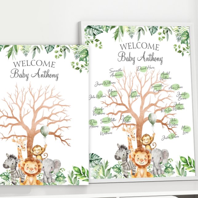 Safari Themed Baby Boy Shower Fingerprint Tree Poster (Von Creator hochgeladen)