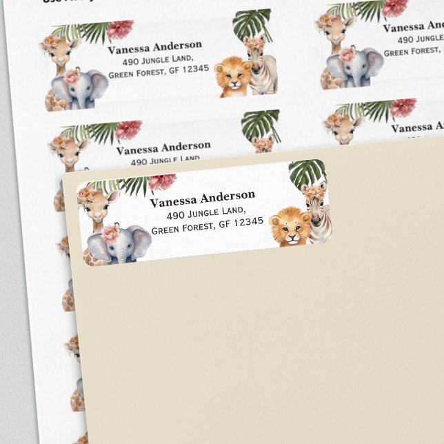 Safari Themed Baby Girl Shower Wild One Return Lab (Safari Animals, Baby Girl Shower, Return labels.)