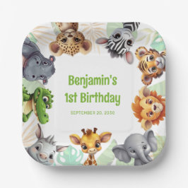 Safari Themed Jungle Animal Child's 1. Geburtstag Pappteller