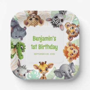 Safari Themed Jungle Animal Child's 1. Geburtstag Pappteller