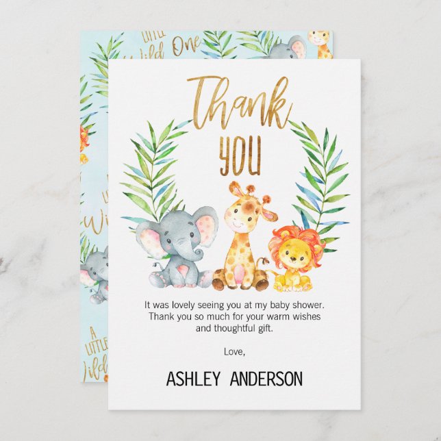 Safari-Tier-Babyparty danken Ihnen zu kardieren Einladung (Vorne/Hinten)