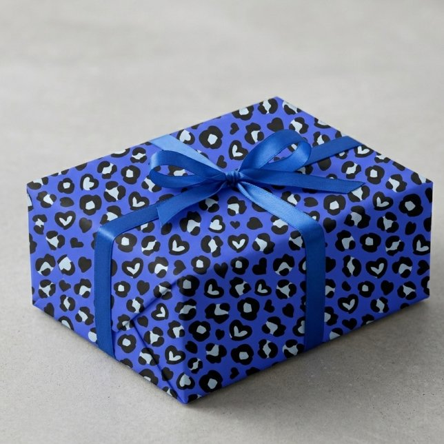 Safari-Tier Blau Leopard Chic Print Muster  Geschenkpapier (blue leopard print wrapping paper 1)