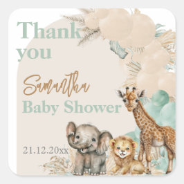 Safari Tier Boho Oh Boy Baby Dusche Dank Quadratischer Aufkleber