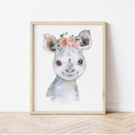Safari-Tier-Kinderzimmer-Kunst, Wasserfarbe-Hippop Poster