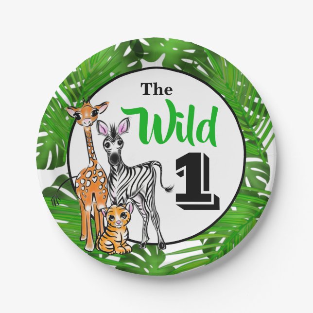Safari-Tiere 1. Geburtstag | Dschungeltiere Pappteller (Vorderseite)