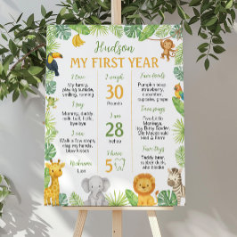 Safari-Tiere 1. Geburtstags-Meilenstein-Schild Poster