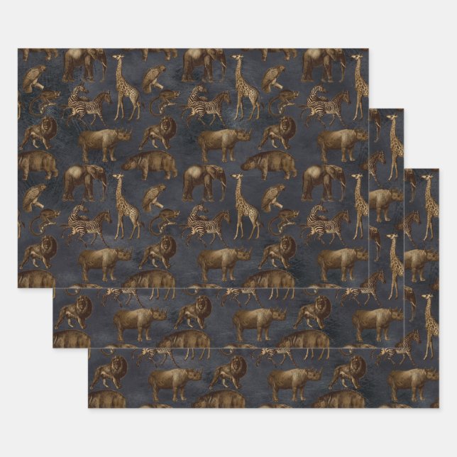 Safari-Tiere auf dunkelblau Geschenkpapier Set (Set)