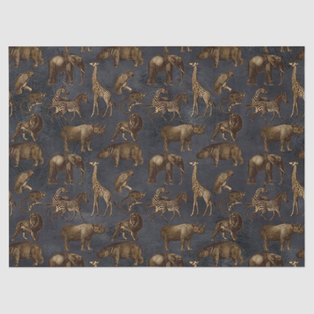 Safari-Tiere auf dunkelblauer Decoupage Seidenpapier (Vorderseite)