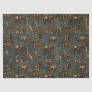 Safari-Tiere auf dunkelgrüner Decoupage Seidenpapier
