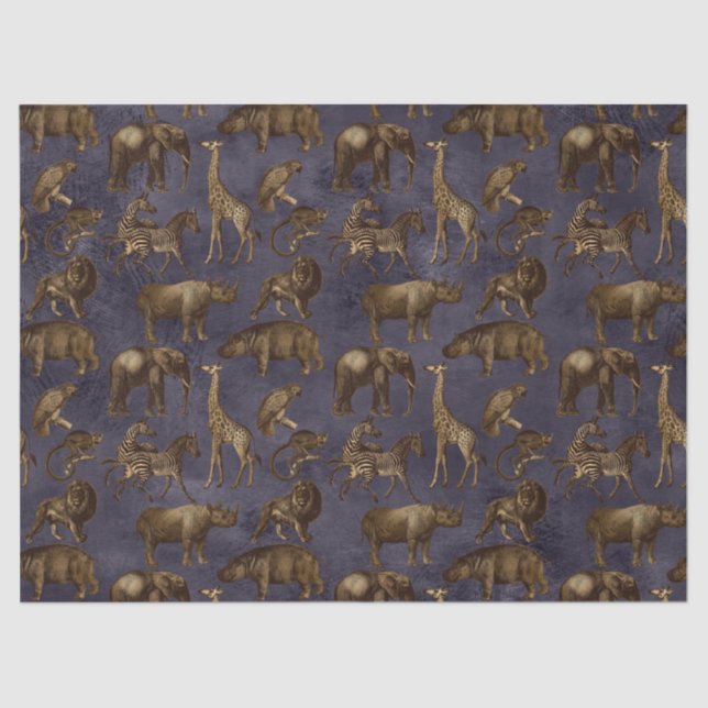 Safari-Tiere auf dunklen Lila Decoupage Seidenpapier (Vorderseite)