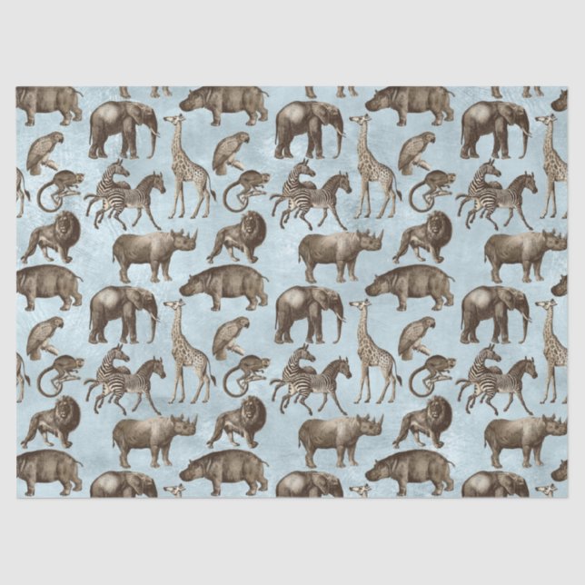 Safari Tiere auf Light Blue Decoupage Seidenpapier (Vorderseite)