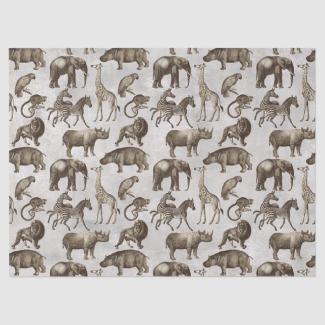 Safari Tiere auf Light Gray Decoupage Seidenpapier (Vorderseite)