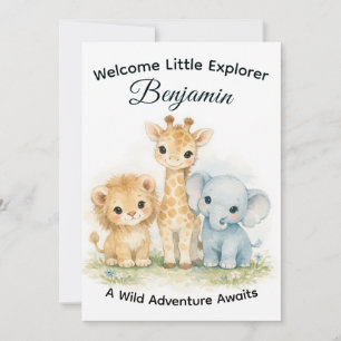 Safari-Tiere Baby Boy Abenteuer Dusche        Einladung