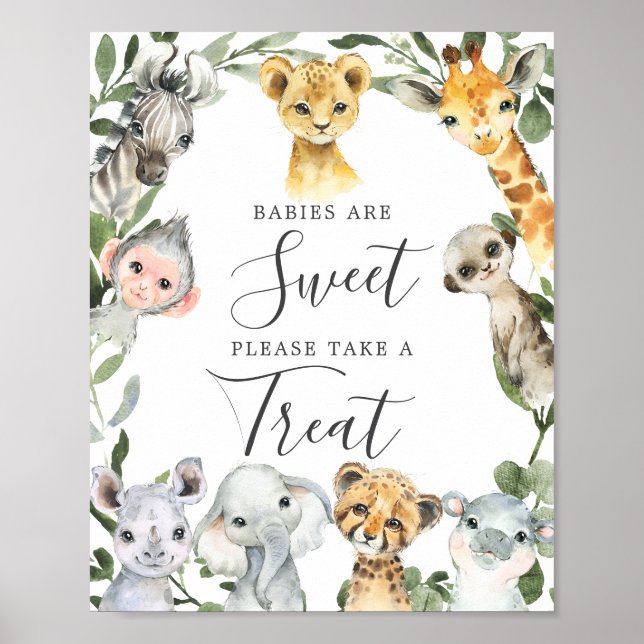 Safari Tiere Baby Dusche Babys sind süße Zeichen Poster (Vorne)