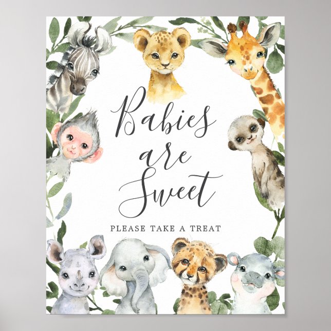 Safari Tiere Baby Dusche Babys sind süße Zeichen Poster (Vorne)