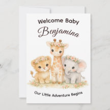 Safari-Tiere Baby Mädchen Blumenkrone Shower