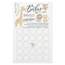 Safari-Tiere Baby Shower Baby Bingo Spielkarte