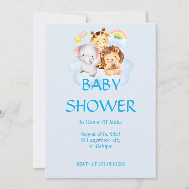 SAFARI TIERE BABY SHOWER EINLADUNG (Vorderseite)