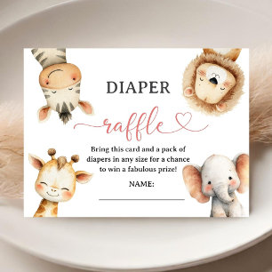 Safari-Tiere Baby Shower Mädchen Windel-Raffle Begleitkarte