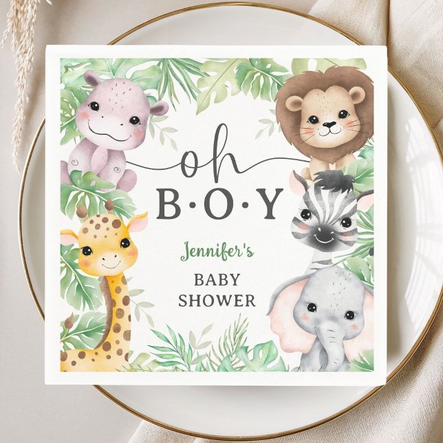 Safari-Tiere Baby Shower Oh Junge Tropischer Dschu Serviette (Von Creator hochgeladen)