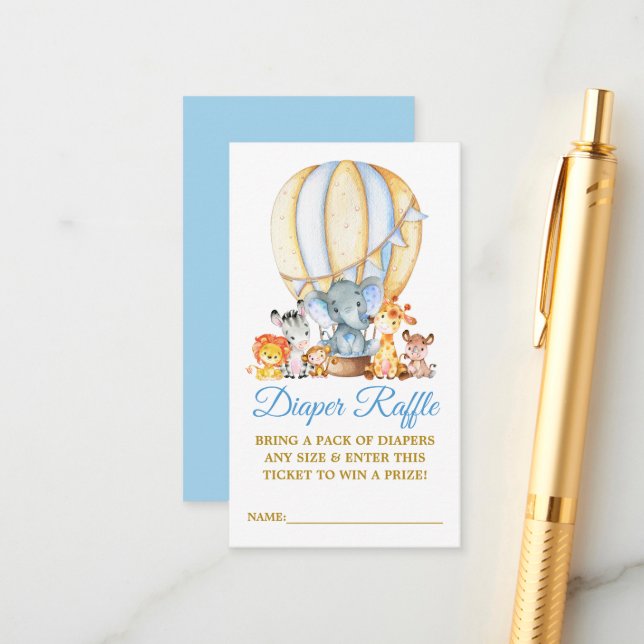 Safari Tiere Blue Balloon Windelwulst Dusche Begleitkarte (Vorderseite/Rückseite Beispiel)