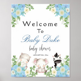 Safari-Tiere Blue Boy Baby Dusche Willkommenspende Poster