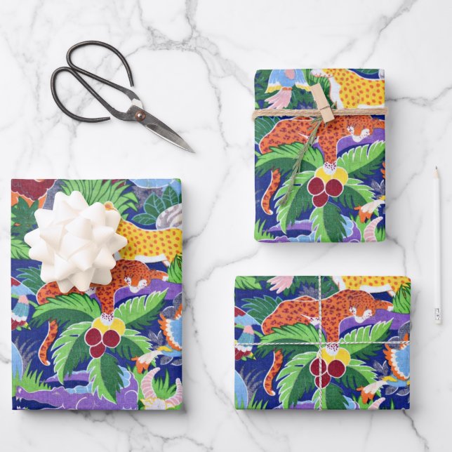 Safari-Tiere, buntes Muster, Geschenkpapier Set (Vorderseite)