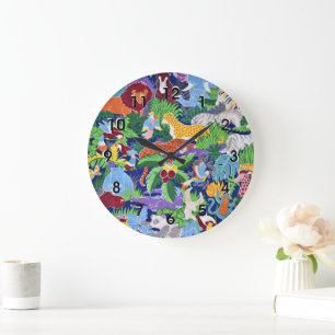 Safari-Tiere, buntes Muster, Große Wanduhr