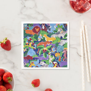Safari-Tiere, buntes Muster, Serviette