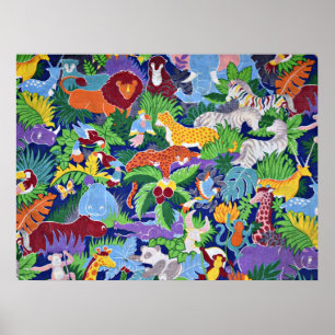 Safari-Tiere buntes Musterplakat Poster