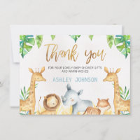 Safari-Tiere danken Ihnen Babyparty-Karte