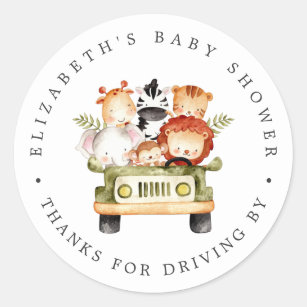 Safari-Tiere  Drive-By-Baby-Dusche Vielen Dank Runder Aufkleber
