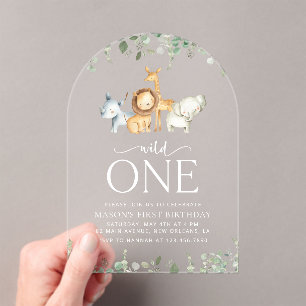Safari Tiere, Dschungel, Wild One, erster Geburtst Acryleinladungen