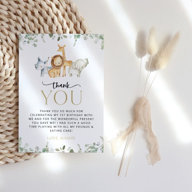 Safari Tiere, Dschungel, Wild One, erster Geburtst Dankeskarte (Von Creator hochgeladen)