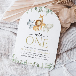 Safari Tiere, Dschungel, Wild One, erster Geburtst Einladung