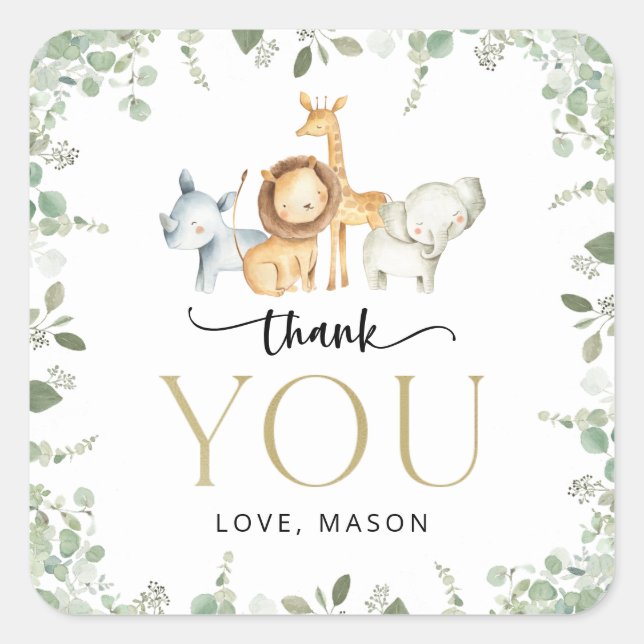 Safari Tiere, Dschungel, Wild One, erster Geburtst Quadratischer Aufkleber (Vorderseite)