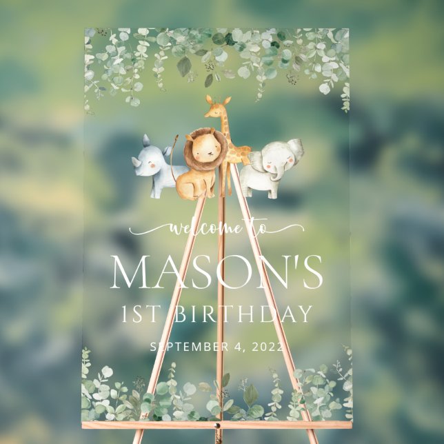 Safari Tiere, Dschungel, Wild One, Geburtstag Will Acrylschild (Neutral)