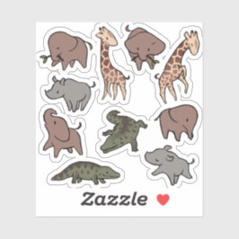 Safari-Tiere (Elefant, Giraffe, Krokodil & Nashorn Aufkleber