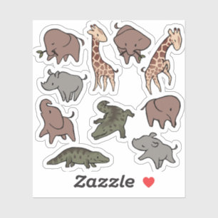 Safari-Tiere (Elefant, Giraffe, Krokodil & Nashorn Aufkleber
